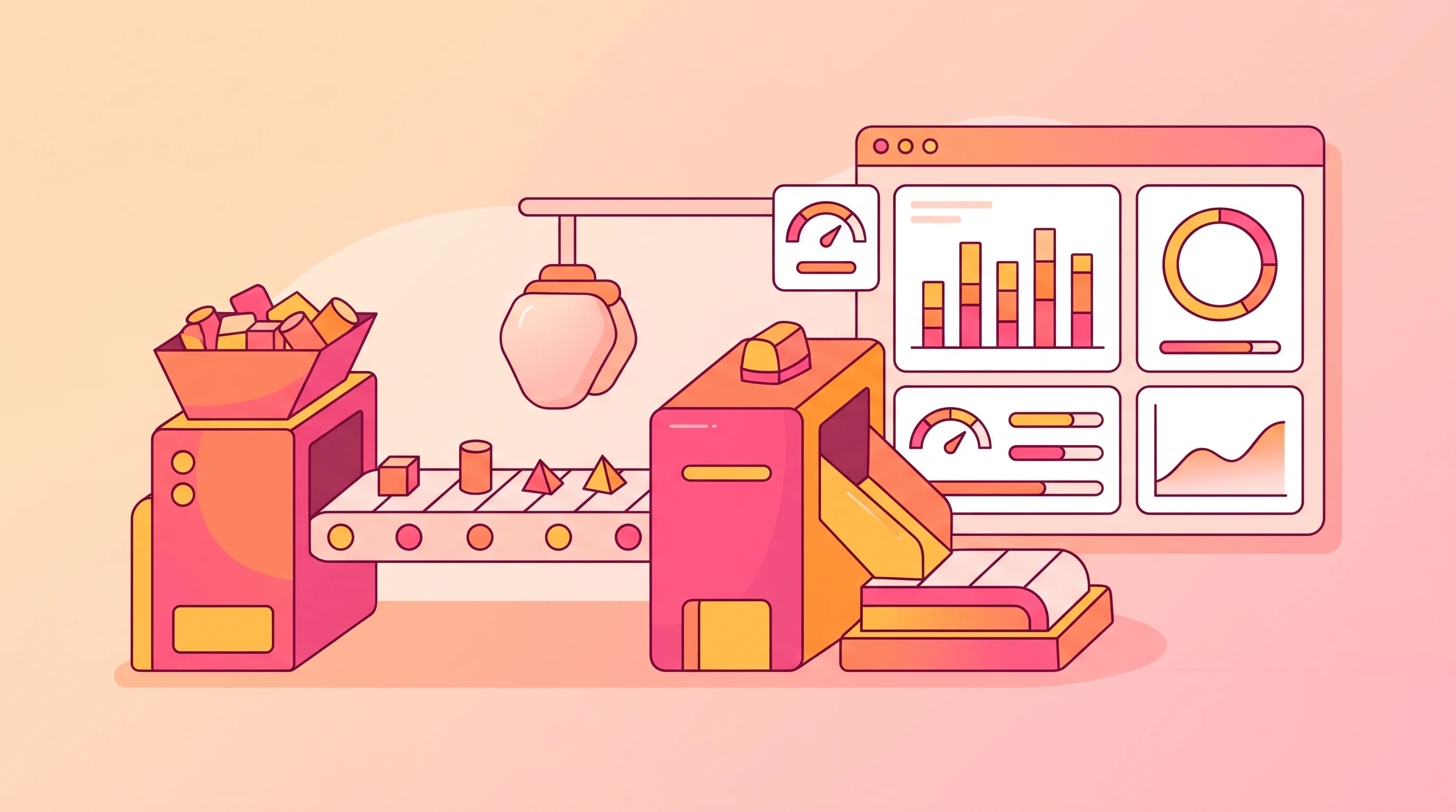 Digital illustration for article section "Content Section 5" in "Greyparrot raises $27M to scale AI waste recognition tech" - A modern illustration of a stylized recycling facility conveyor belt smoothly integrated with a mini...
