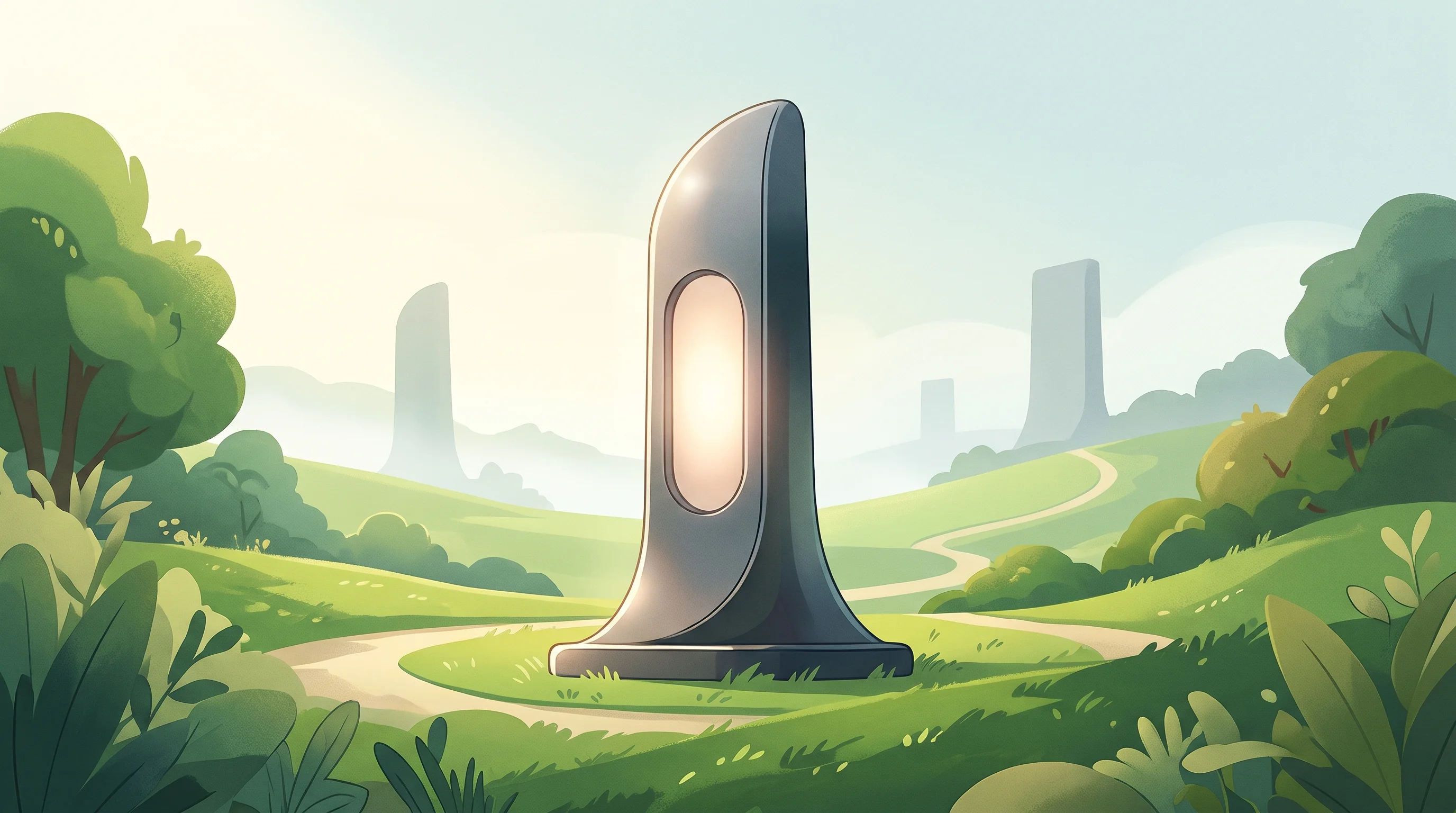 Digital illustration for article section "Nitro first, other hardware later" in "Caution launches hosting platform for verifiable confidential compute" - A serene, minimalist illustration of a single, sleek, modern technological monolith representing a p...