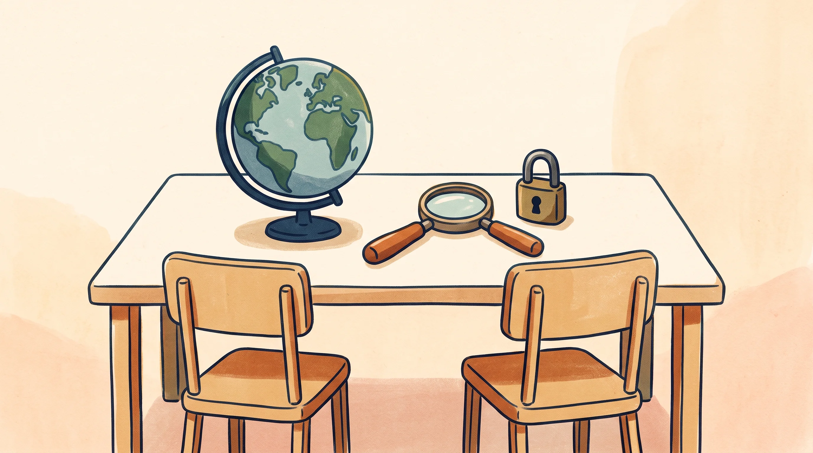 Digital illustration for article section "The people behind it" in "Overwatch Data raises $15M to fight AI-powered cybercrime" - A conceptual and minimal illustration of a cozy, shared workspace representing the diverse backgroun...