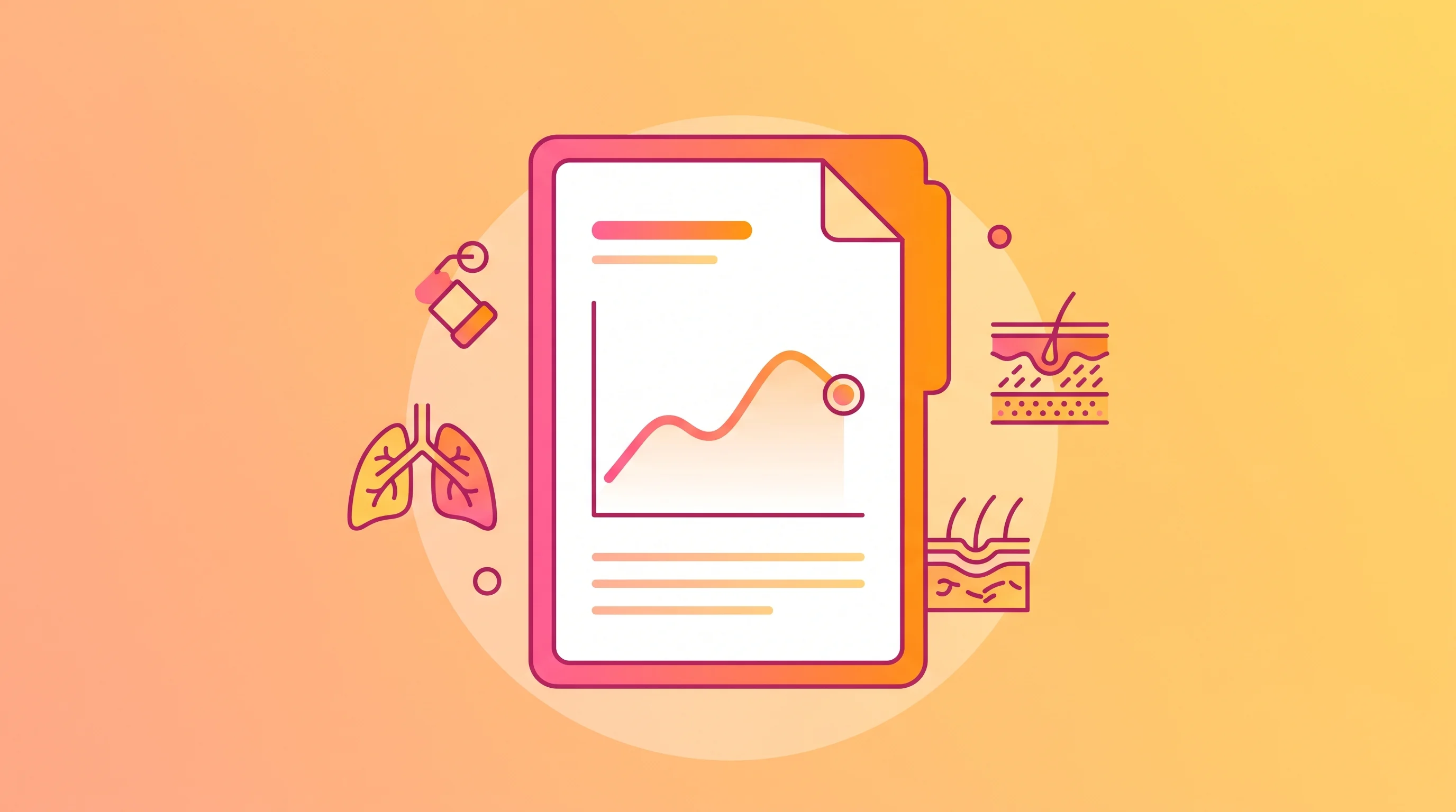 Digital illustration for article section "Case studies, with caveats" in "Atlas Bio raises $10M to run in silico clinical trials with AI" - A clean, modern illustration of a stylized medical dossier displaying a clinical case study, featuri...