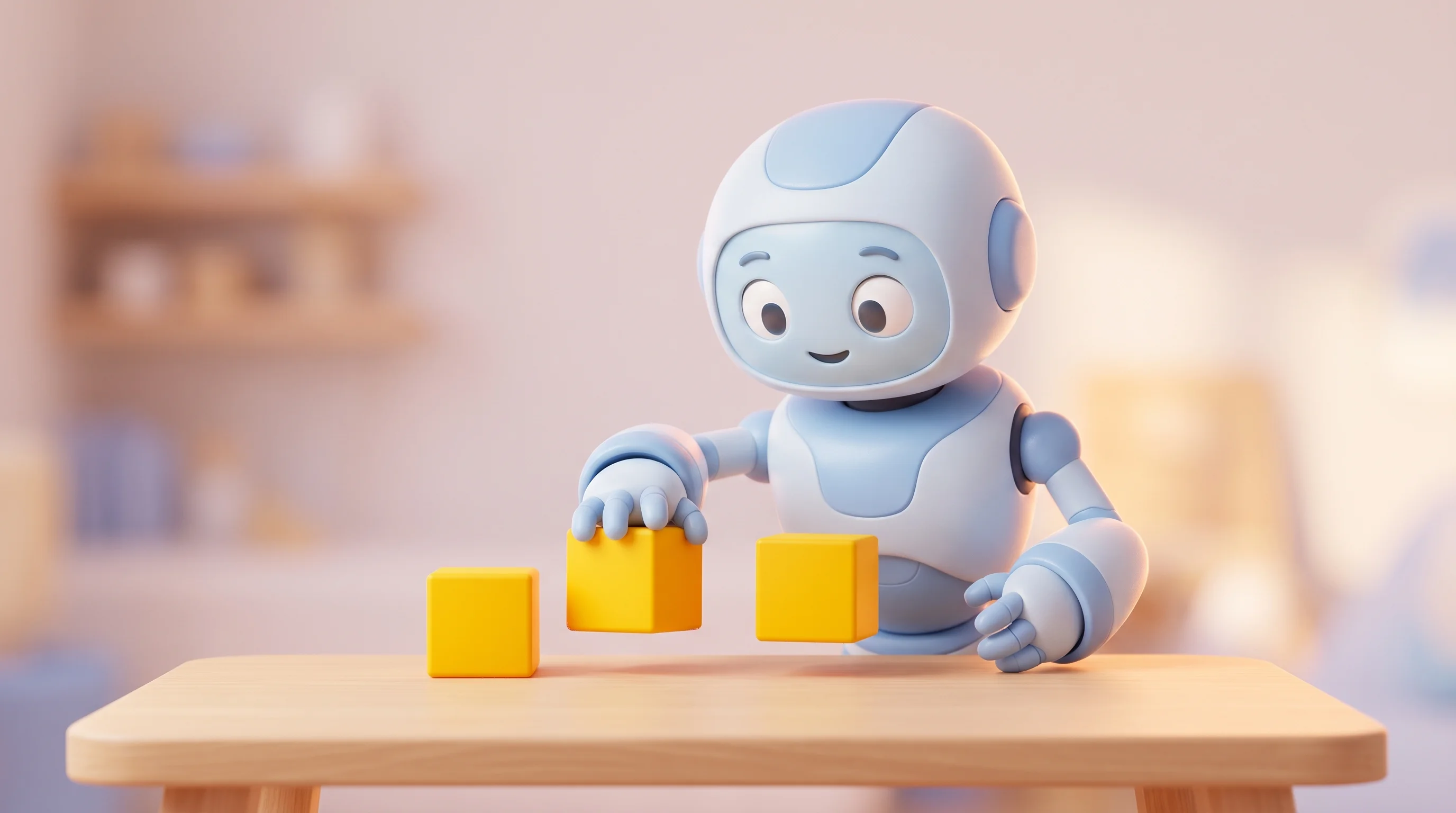 Digital illustration for article section ""Instant Robot Learning"" in "Machenta raises $40M to teach robots tasks from one demo" - A clean, minimal composition featuring a friendly, modern robot with a smooth, rounded design instan...