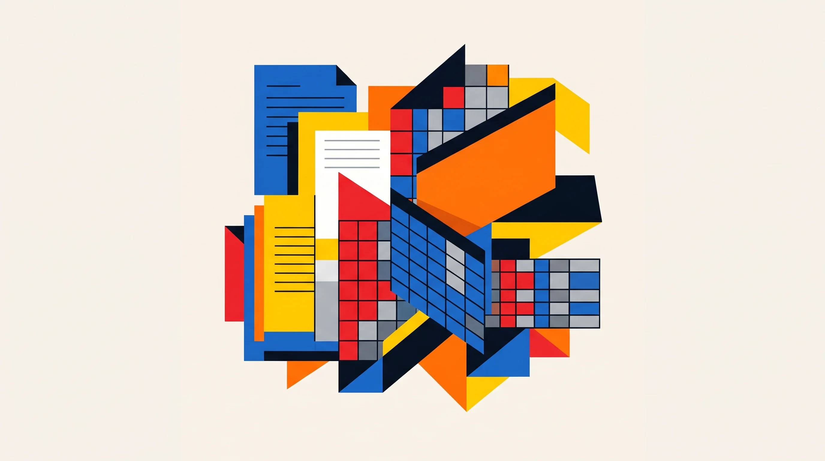 Digital illustration for article section "A crowded field" in "Ndoc launches AI-native office suite to rival Microsoft, Google" - A conceptual, minimalist representation of a crowded digital workspace symbolizing competing AI prod...