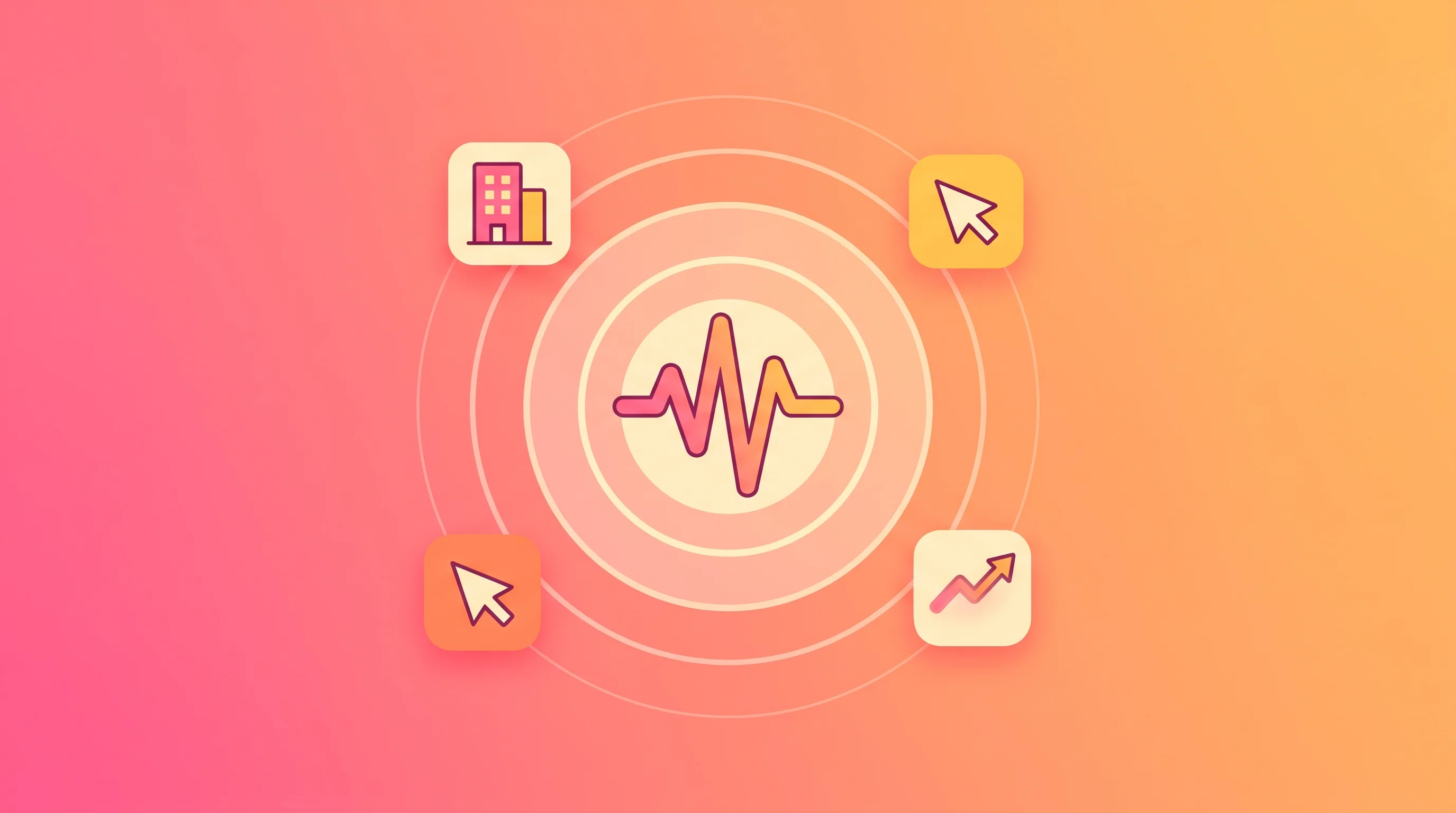 Digital illustration for article section "Signals and integrations" in "Frontrunner launches AI agents to automate go-to-market work" - A modern, conceptual illustration representing business signals and integrations, featuring a centra...